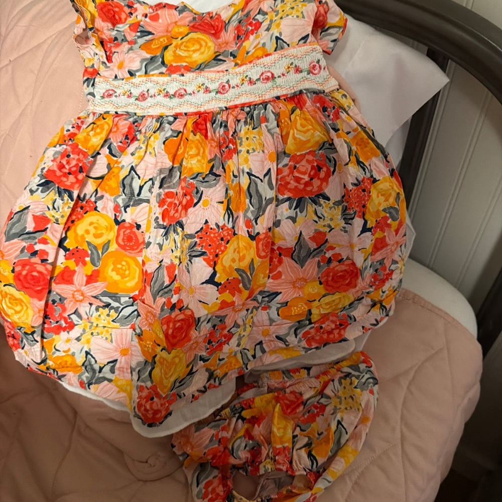 Bonnie Jean Floral Kids Dress - Orange and Pink